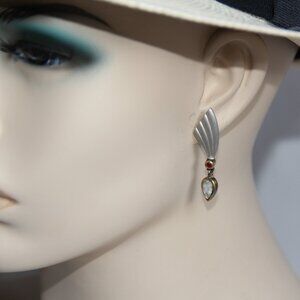 Sterling Silver Garnet Quartz Dangle Earrings. Stunning Geometric